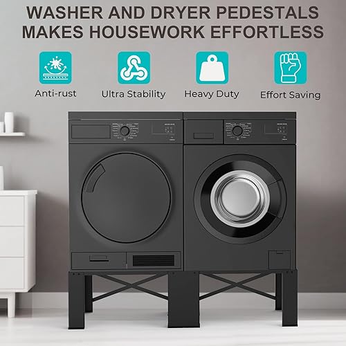 Miniatura 7 de Juego de 2 pedestales para lavadora y secadora de 28 pulgadas, pedestal de lavandería para lavadora y secadora, soporte para lavadora y secadora,