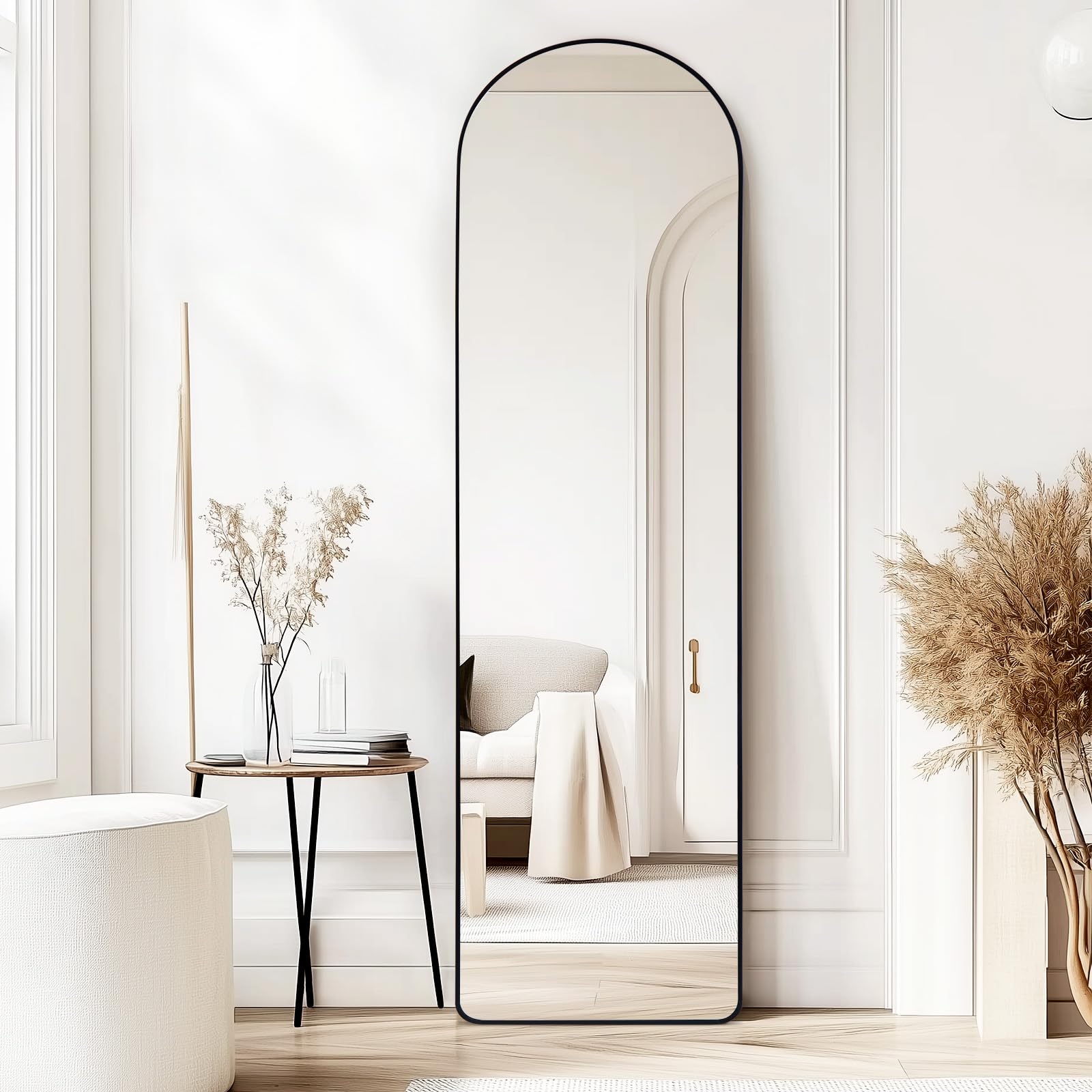 SUNNYNEST Full Length Mirror 150x40 cm – Arched Body Mirror with Aluminum Frame Large Wall or Standing Mirrors Hanging Leaning or Freestanding Modern Floor Mirrors (Black, 160x50cm)