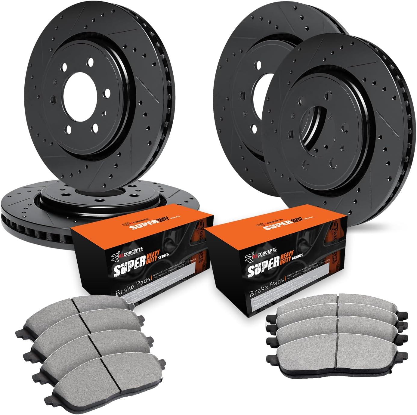 R1 Concepts Front and Rear Brake Kit For 2009 Ford F-150| Drilled Slotted Brake Rotors| Optimum OEP Brake Pads and Rotors Kit