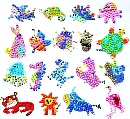 Vista 8 de FONYANE Kit de manualidades de mosaico de animales para niños, juego educativo de bricolaje con 18 animales coloridos, actividades creativas