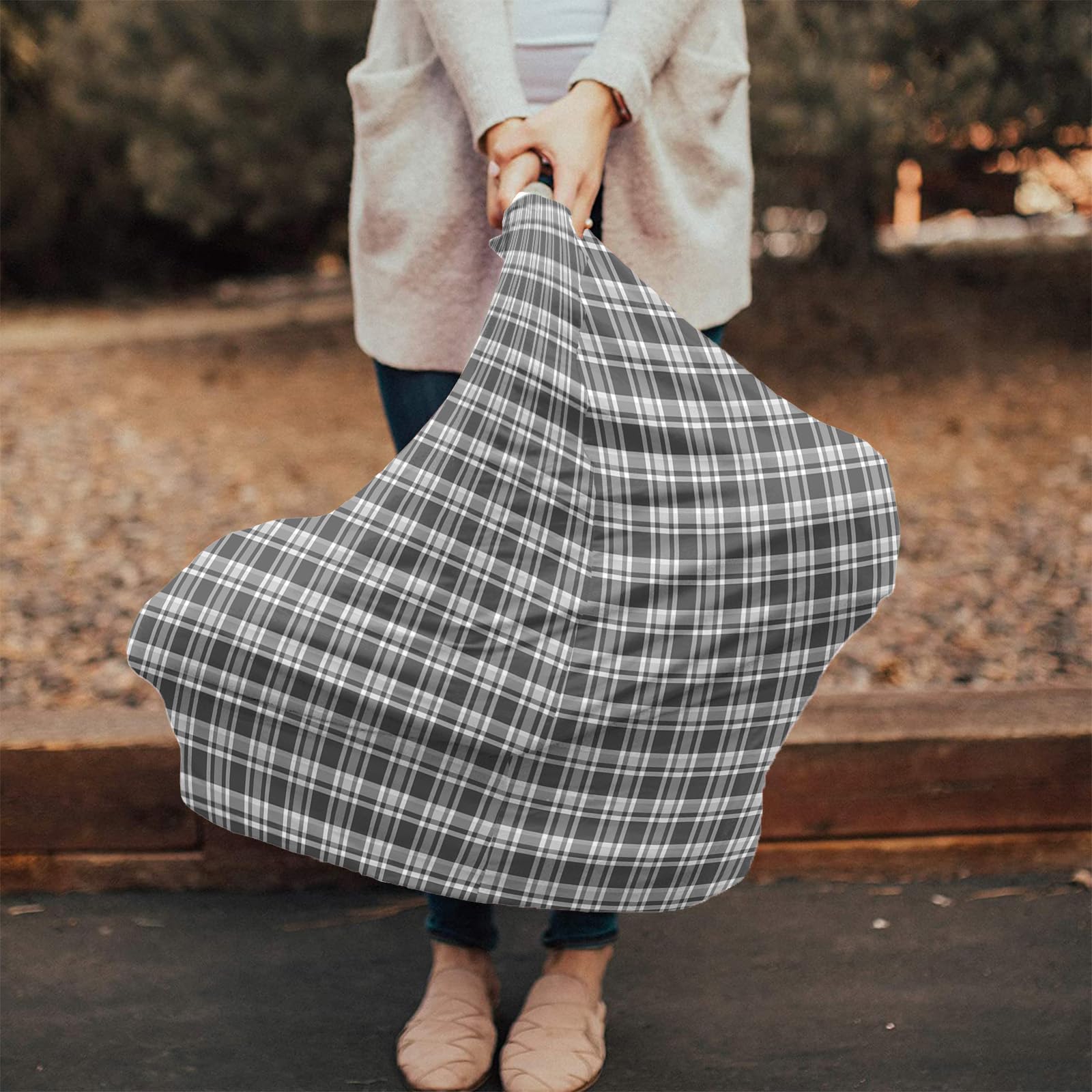 Nursing Cover for Breastfeeding Scarf, Plaid Baby Car Covers Super Soft Multi Use for Canopy Shopping Cart Cover Blanket Stroller Cover