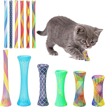 Tsangbaby 60 Pcs Random Cat Spring Kitten Tubes Interactive Chinese Finger Trap Plastic Coil for Pet Hunt Scarch Tubes for Indoor Cats