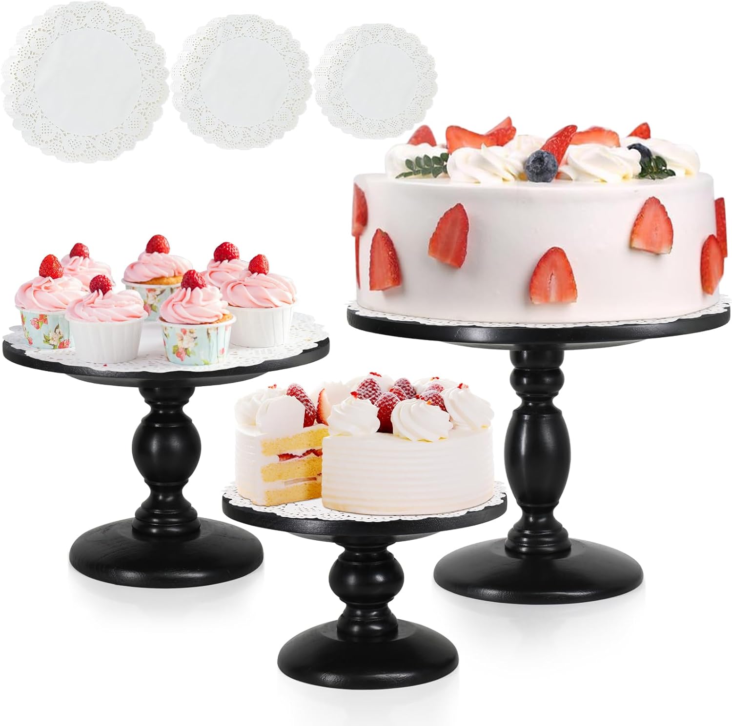 Amazon.com: Cake Stand Set of 3, Wood Cupcake Stand, Farmhouse Dessert ...