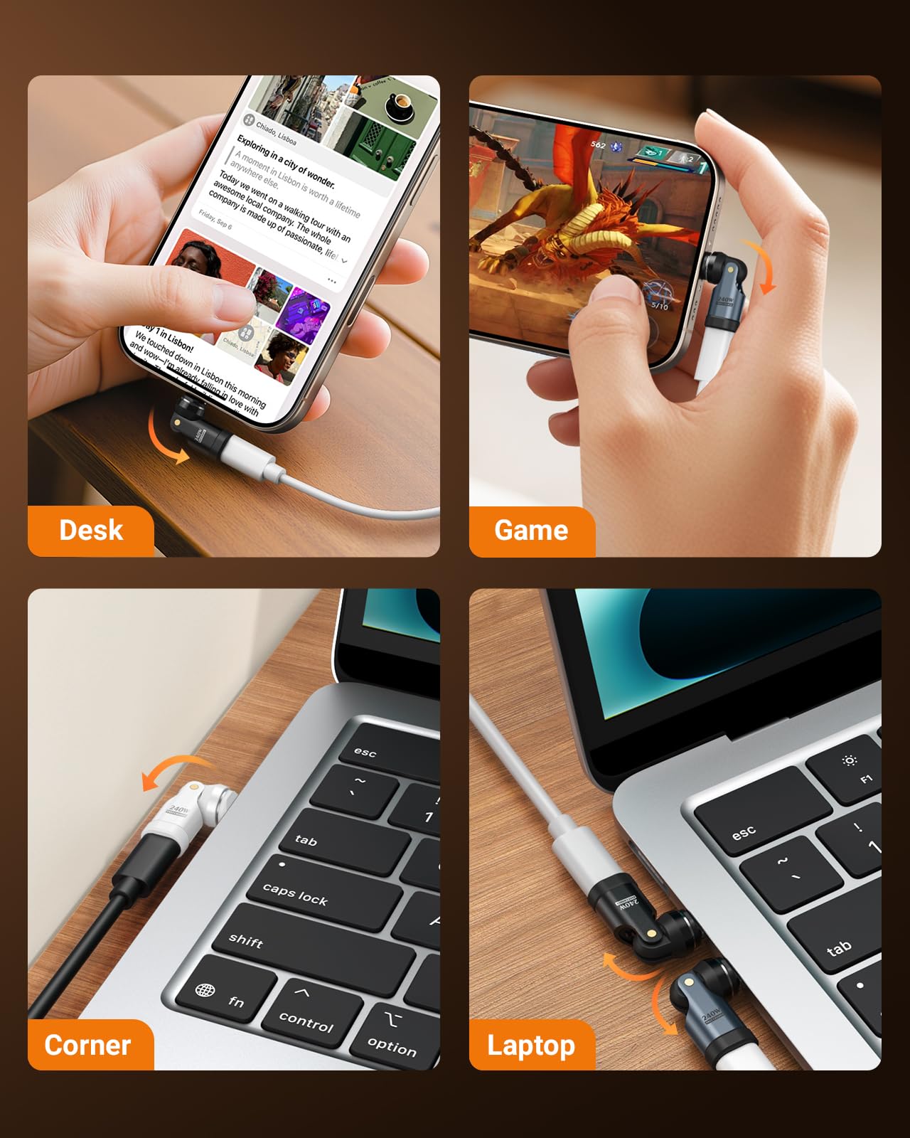Adattatore magnetico OTG USB C PD240W da 2 pezzi per 16/15
