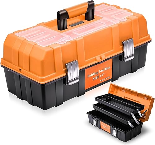 Vista 10 de Auto Dynasty Caja de herramientas portátil plegable de 2 capas con bandeja de mango antideslizante para garaje, taller y reparaciones sobre la Rojo