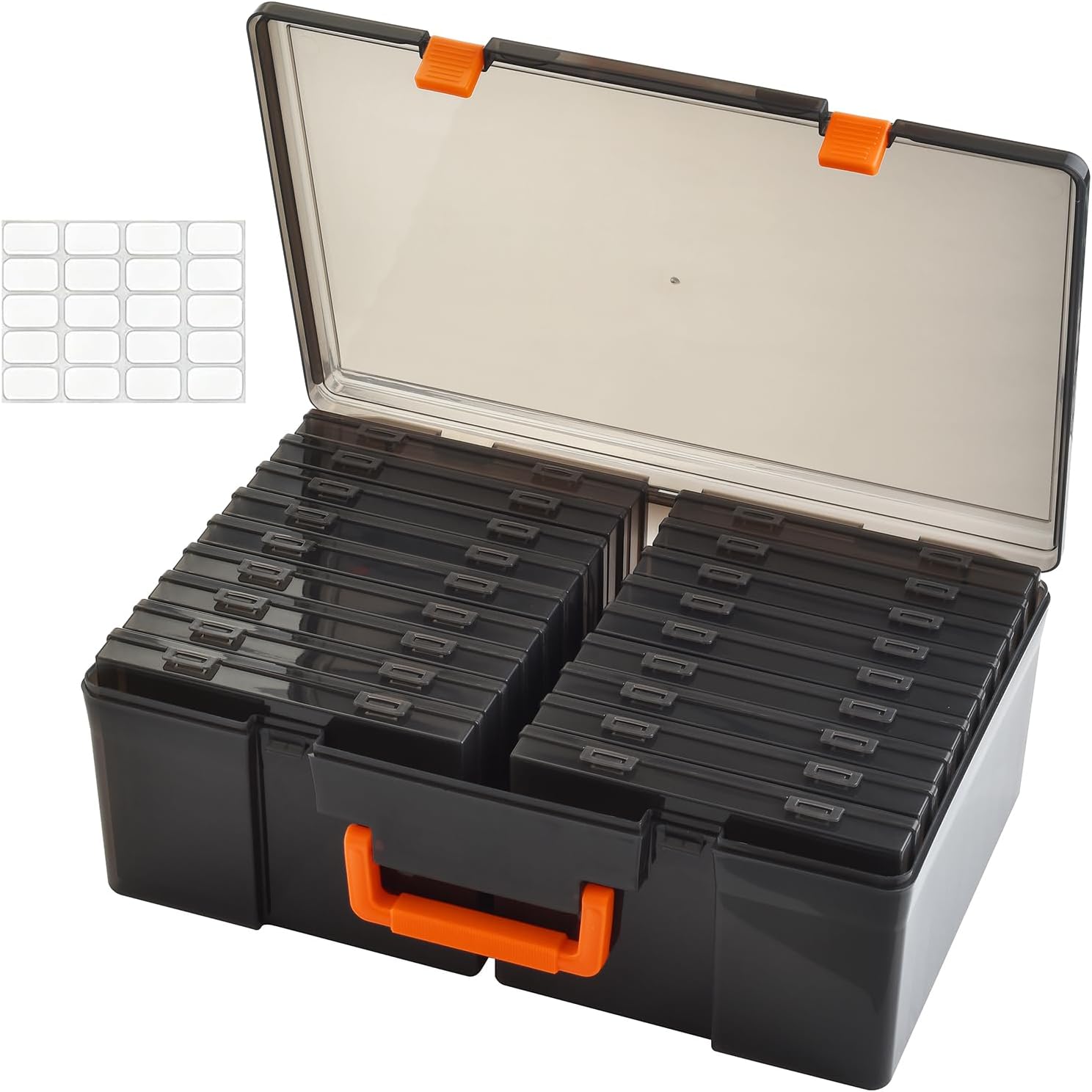 Photo Storage Box 5 x 7 Inches, 18 Inner Photo Cases with Dividers, Black Acid-Free Photo Storage Containers with Handle, Photo Organizer Craft Keeper for Stickers, Craft, Stamp