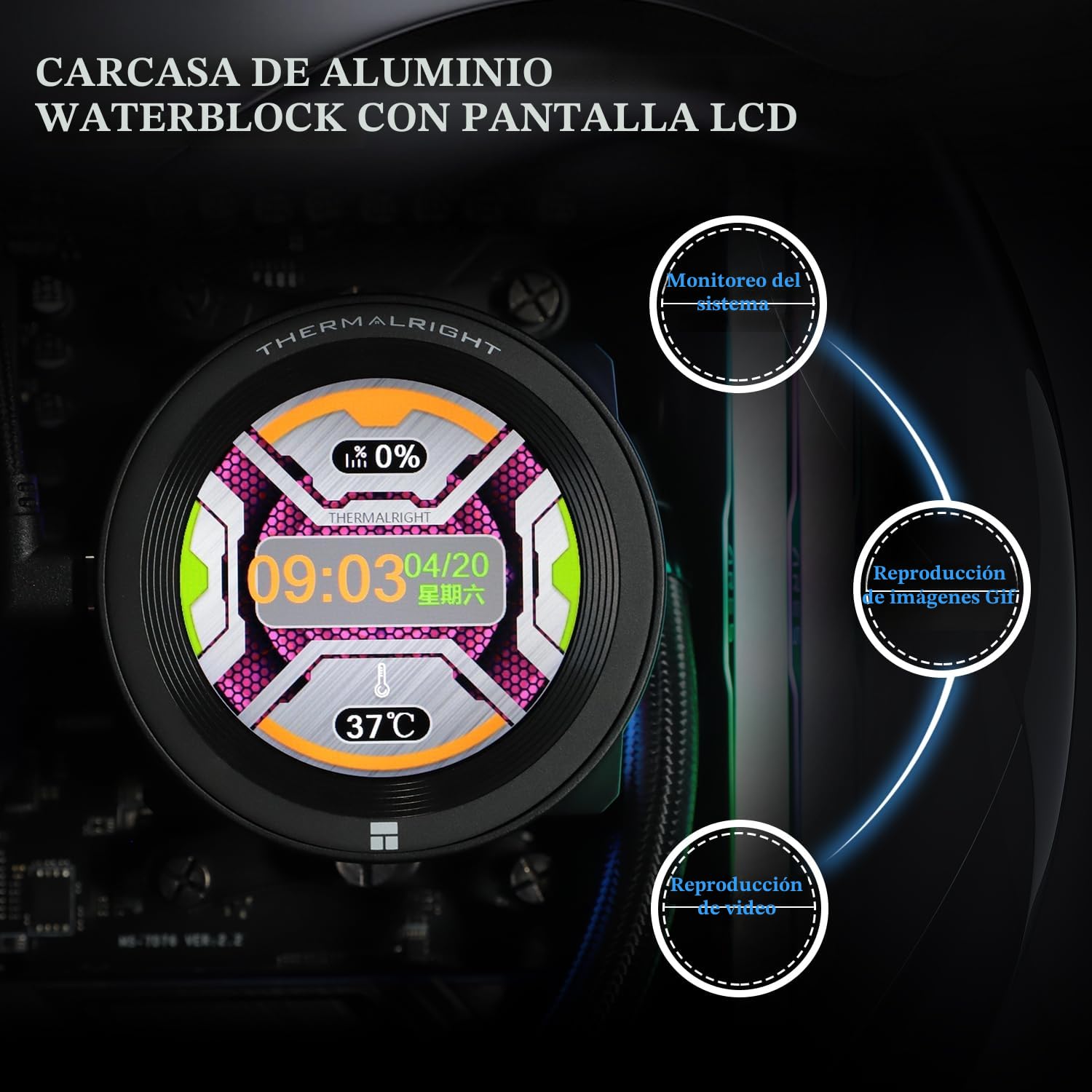 TR CORE VISION 360 Black ARGB CPU AIO Cooler, pantalla LCD IPS con resolución de 480 x 480, para AM5&Intel 1700/1851, refrigerado por agua, elemento de alto rendimiento 360 Specs con pantalla