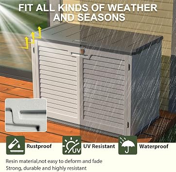 Outdoor Storage Shed 28 Cu. Ft, Horizontal Resin Storage Box with Double Lock System, Waterproof UV-Stabilized HDPE Cabinet for Bikes, Trash Cans, Patio & Garden Tools