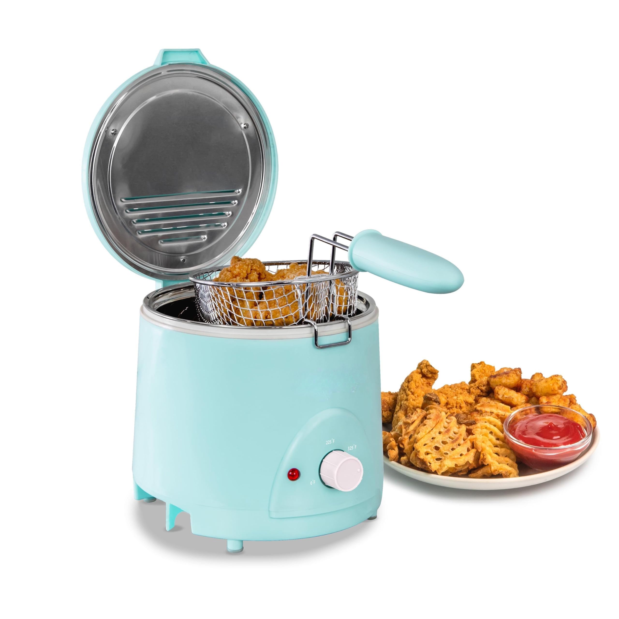 Nueva freidora de 1.5 cuartos de galón, azul, calor de 120 °F a 400 °F, diseño que ahorra espacio, cocina otras carnes, pescado, verduras, tartas, frutas y mucho más, cocina tus alimentos fritos 7