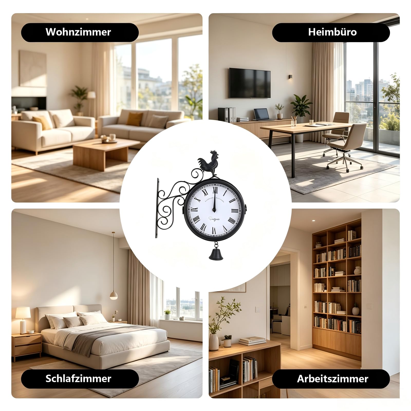 Bahnhofsuhr Doppelseitig, 20cm Zifferblatts Retro Wandmontage Gartenuhr, Analoge Wanduhr mit Leises Uhrwerk, 30 x 37 cm für Garten, Bahnhof, Schlafzimmer, Wohnzimmer, Büro