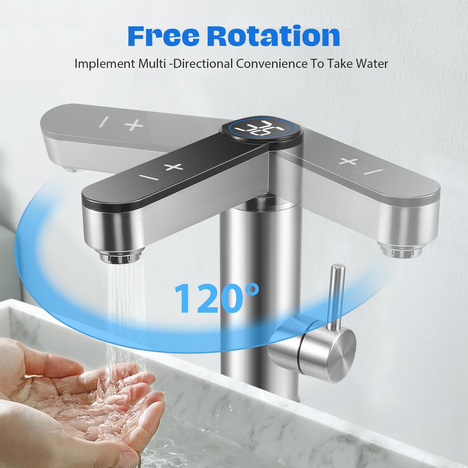 Robinets Électrique Instantané 3300W 220V, Mitigeur d'Eau Chaude et Froide avec Écran Numérique LED, pour Cuisine, Salle de Bain et Lavabo
