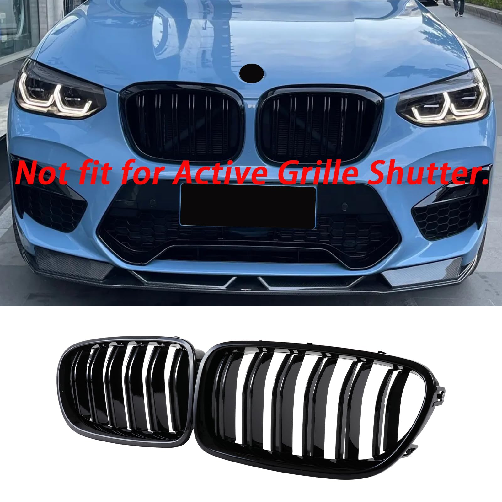 G01 Griglia per radiatore nera per BMW X3 G01 2018-2021 X4 G02 2019-2021 Grill Nero Sport Gloss Doppio Rene(For G01 2019-2021)