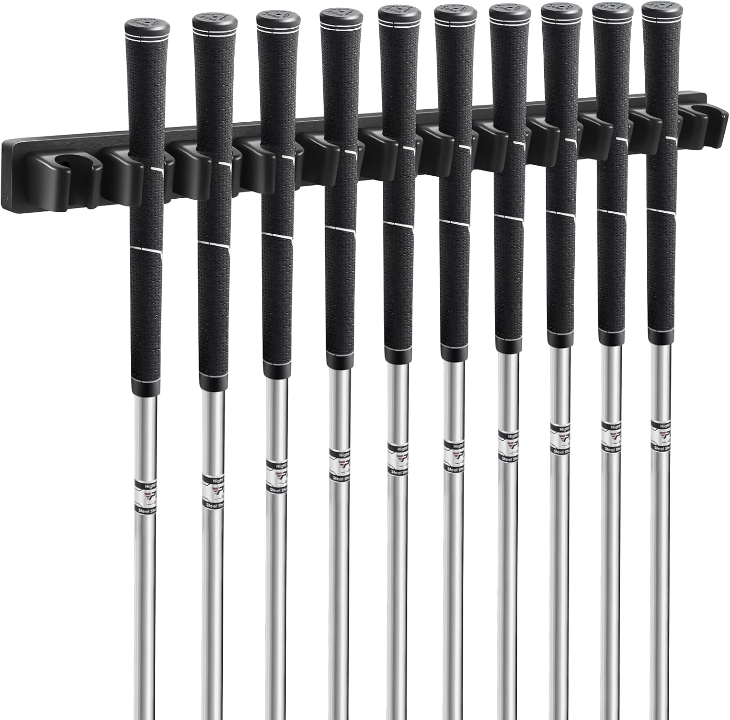 Wooden Golf Club Holder Wall Mount 12 Clips Golf Club Rack Hanger Organizer for Wall Display Garage Putters with Screws, Grip up Type (Black)