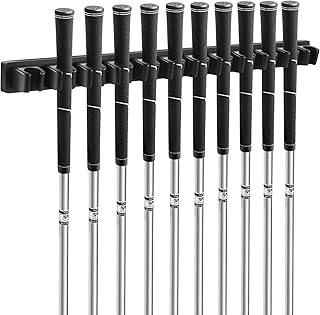 Wooden Golf Club Holder Wall Mount 4/8/12 Clips Golf Club Rack Hanger Organizer for Wall Display Garage Putters with Screws, Grip up Type