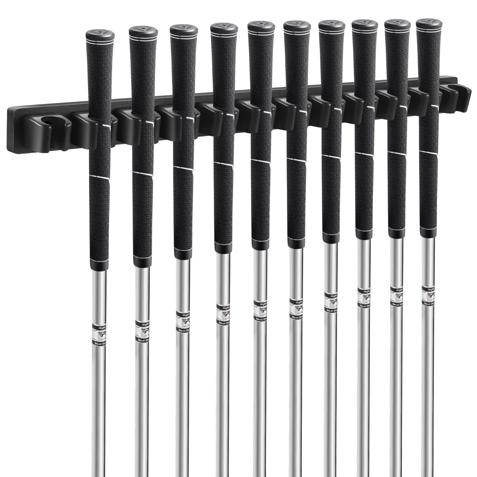 Blueweenly Wooden Golf Club Holder Wall Mount 12 Clips Golf Club Rack Hanger Organizer for Wall Display Garage Putters with Screws, Grip up Type (Black)