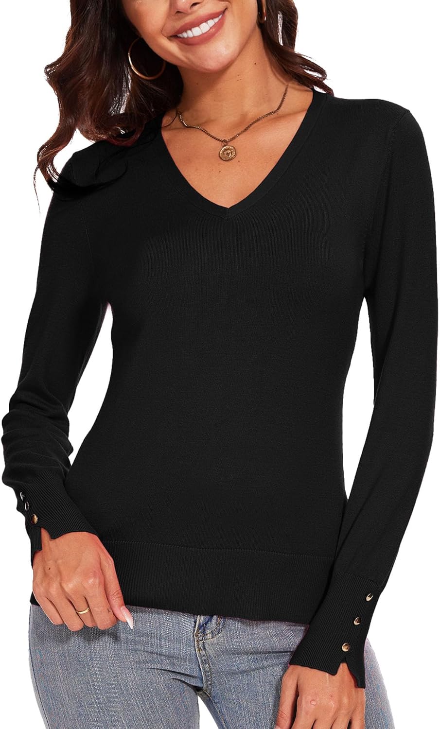 Spicy Sandia Women's V Neck Sweaters Long Sleeve Lightweight Pullover Knit Shirt Essential Top Dressy Casual - Image 6