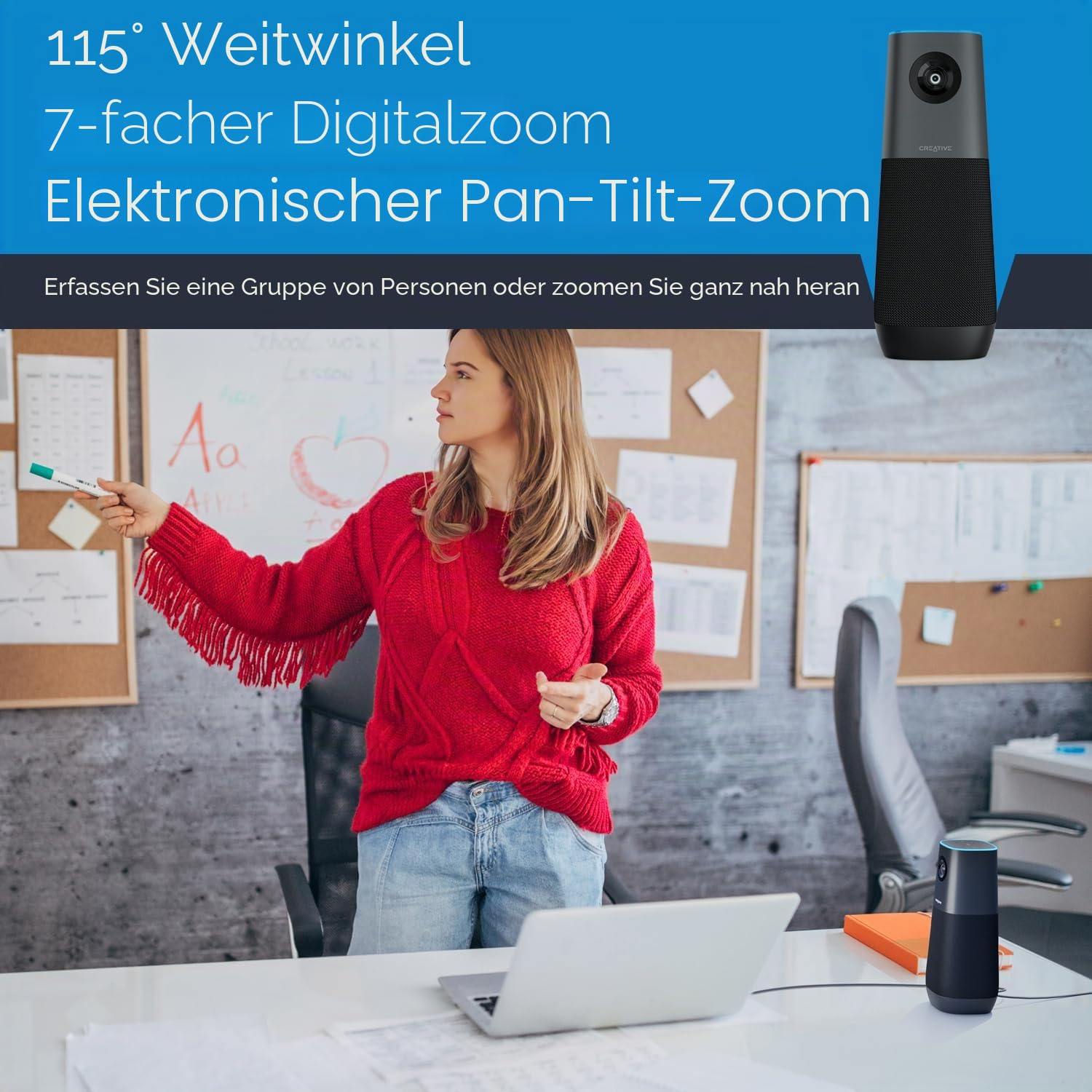 Creative Live! Meet 4K - 4K-UHD-Konferenz-Webcam mit automatischer Verfolgung und 7-Fach-Digitalzoom, für PC und Mac