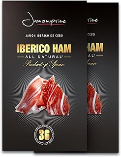 Spanish Iberico Ham Sliced (4oz) Jamonprive - Spanish Jamon Iberico Grass-fed (Pata Negra) with NO Nitrates or Nitrites all Natural - GMO Free and Gluten Free (2 oz Each, Pack of 2 Units)