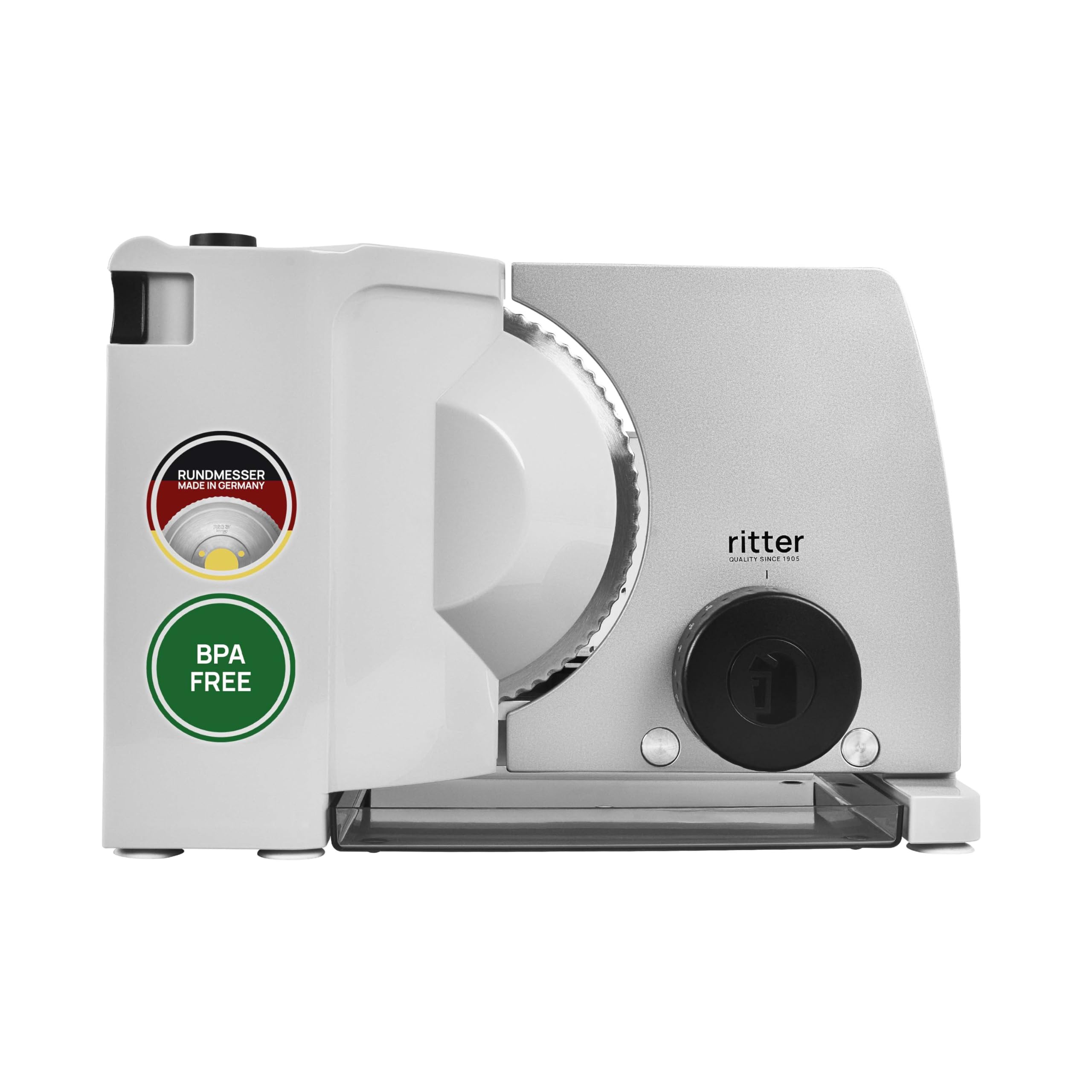 ritter compact 7 Affettatrice elettrica universale, metallo, lama dentata, spessore regolabile fino a 23 mm, per pane formaggio frutta verdura