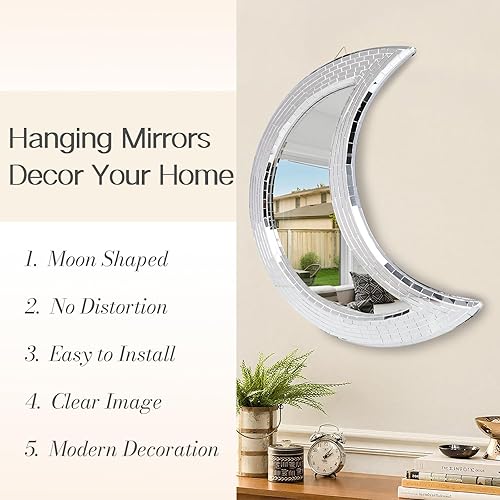 Miniatura 5 de Espejo de tocador de 21 pulgadas, espejo de baño, decoración de pared grande, mosaico y luna, espejo colgante para sala de estar, chimenea,