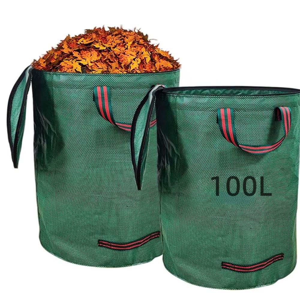 2 sacco foglie con coperchio,100 L sacchi giardinaggio, Ispessito sacco per erba, sacchi riutilizzabili giardino, Impermeabili sacco potatura, contenitore rifiuti giardino pieghevole con 4 manici