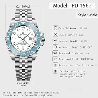 Pagani Design GMT Men's 40 mm Automatic Watch Sapphire Glass Stainless Steel 100 m Water Resistance Analogue Watch Mechanical Watches Gift Watch for Men