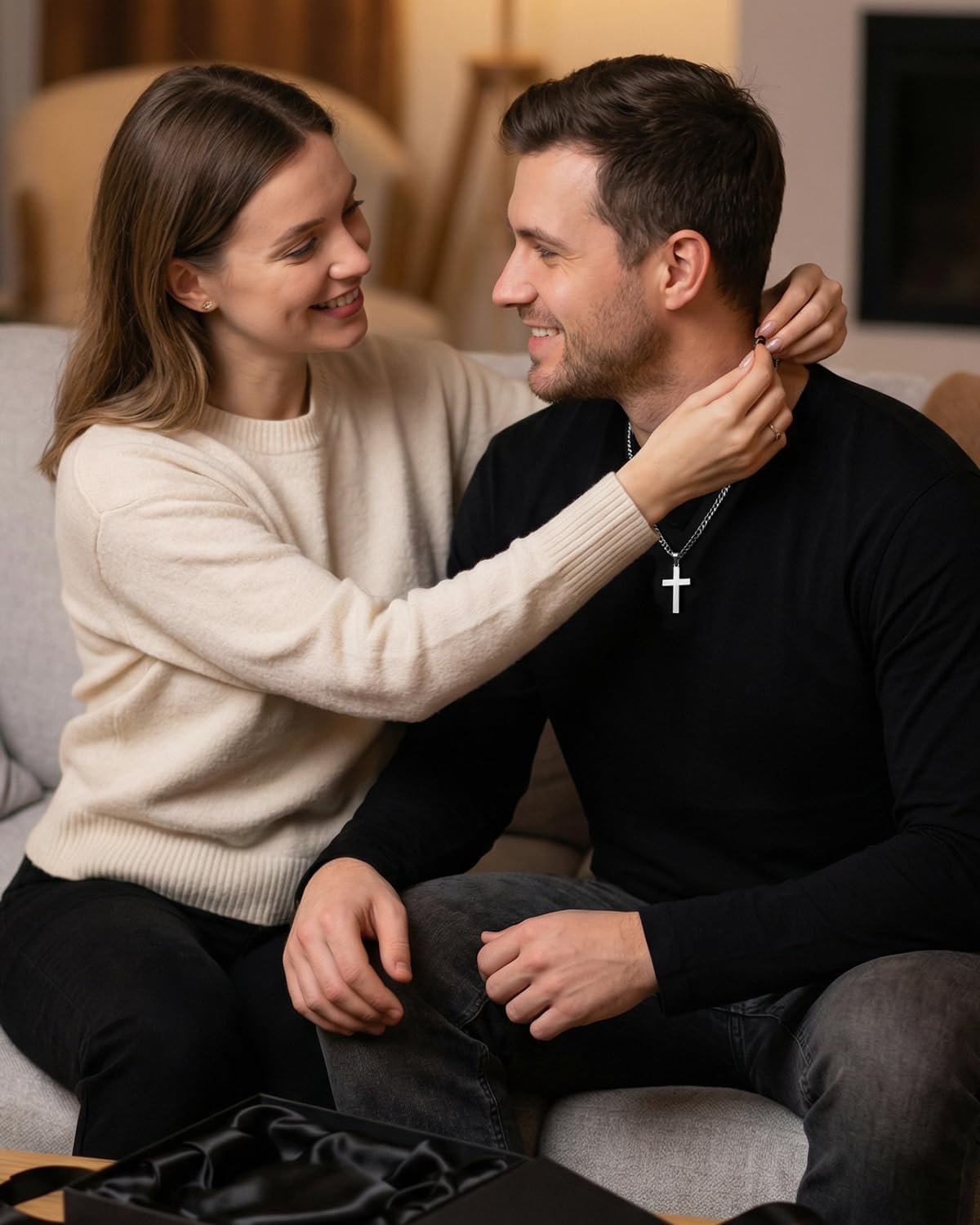 Father's Day Cross Necklace for Men: 925 Sterling Silver Pendant Stainless Steel Cuban Chain Crucifix Jewelry Religious Gift for Son Husband Fathers Confirmation Baptism Christian Catholic