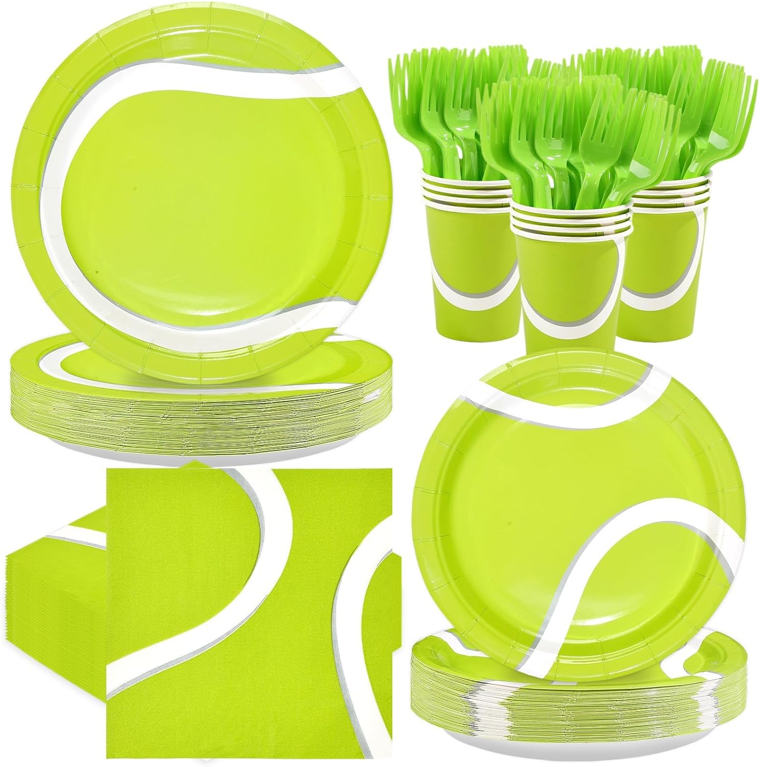 250Pcs Tennis Party Decorations Green Tennis Themed Plates Napkins Cups Forks Disposable Sports Ball Theme Tableware Set for Sports Fans Kids Baby Shower Birthday Picnic Party Supplies Serves 50