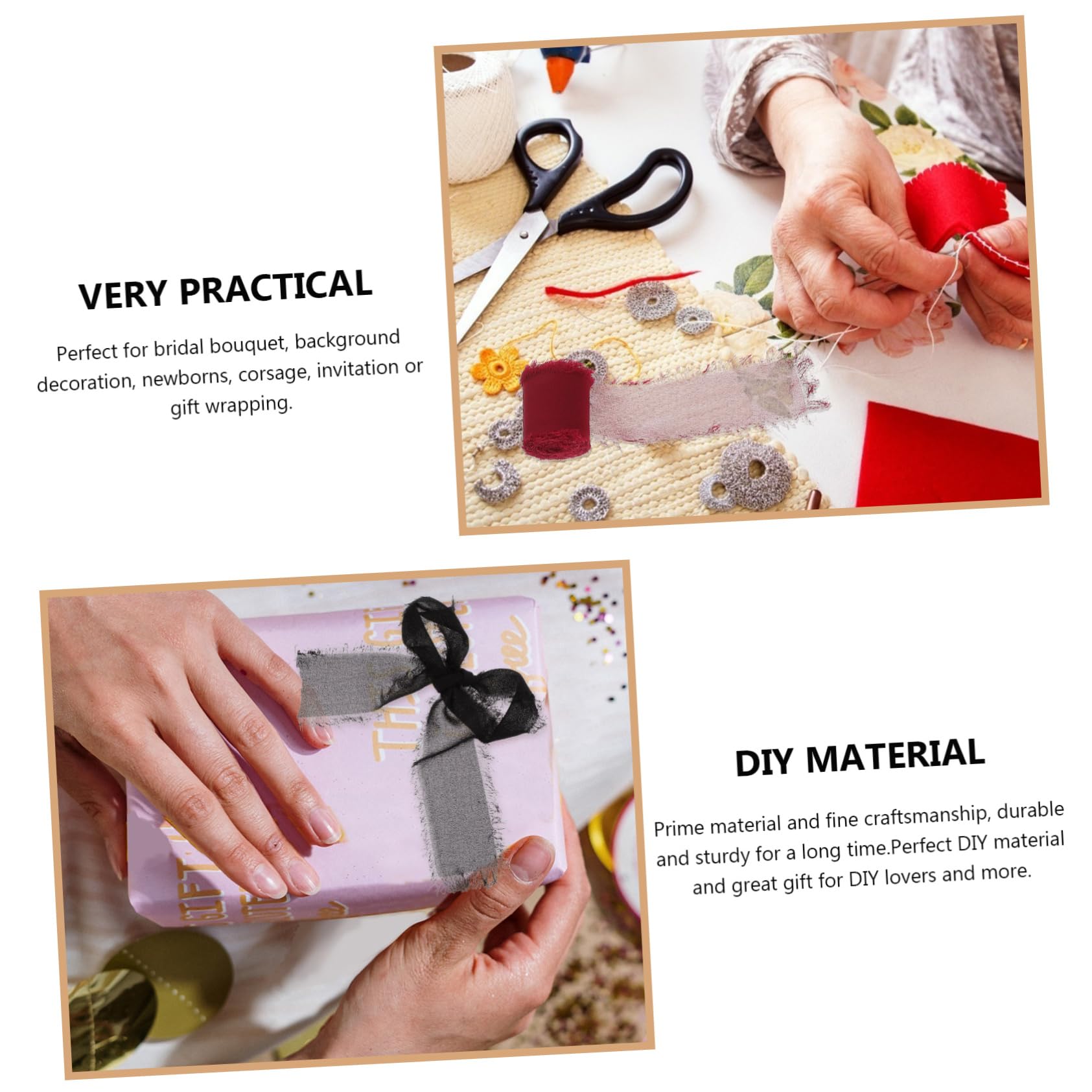 TEHAUX 7rolle Seidenband Farbige Fransen-chiffon-seidenbänder Seidenähnliche Bänder Diy-verpackungsbänder Geschenkverpackungsbänder Dekobänder Blumenstraußbänder
