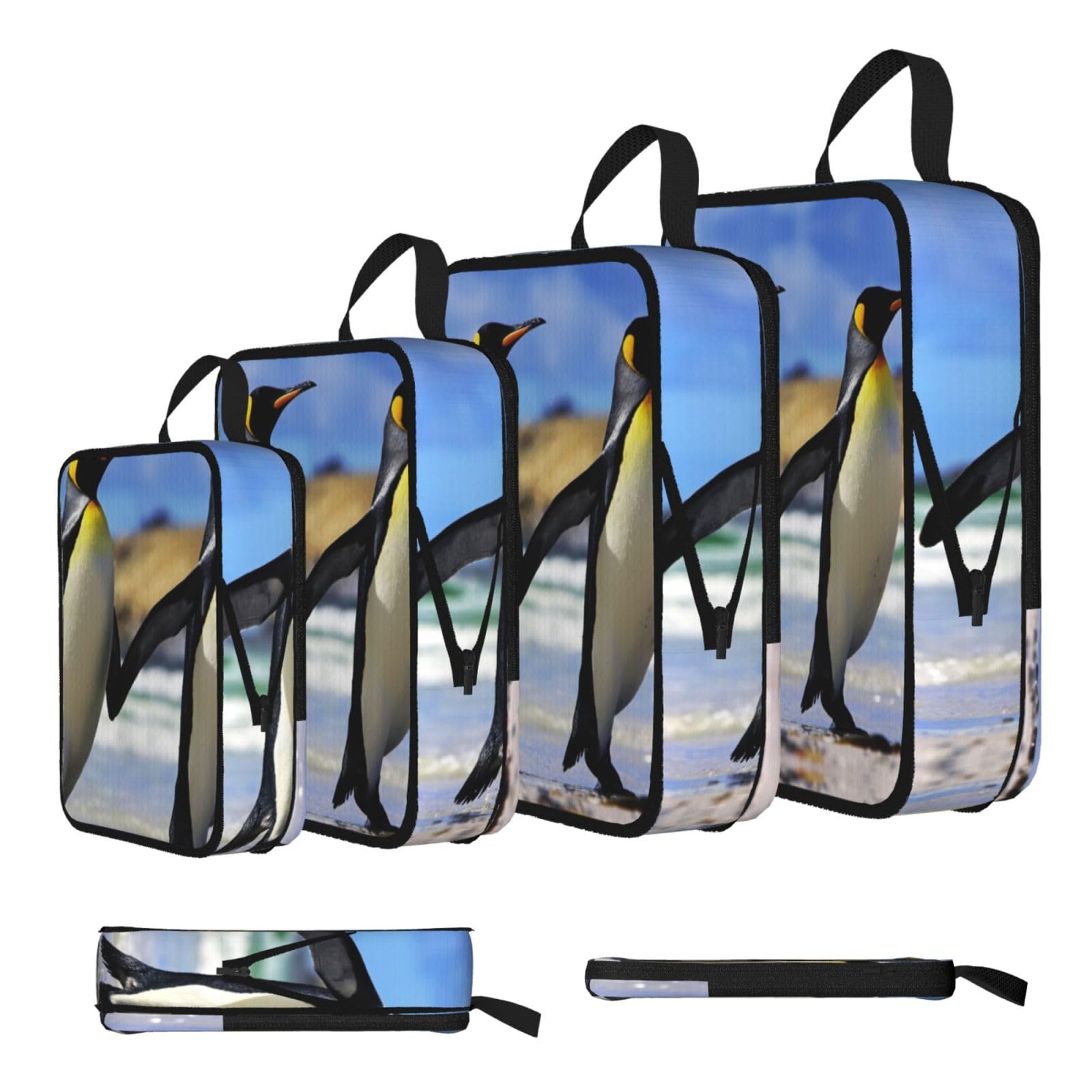 Stylish Animal Penguin Print 4 Set Compression Packing Cubes For Suitcases,Expandable Storage Bags Organizers
