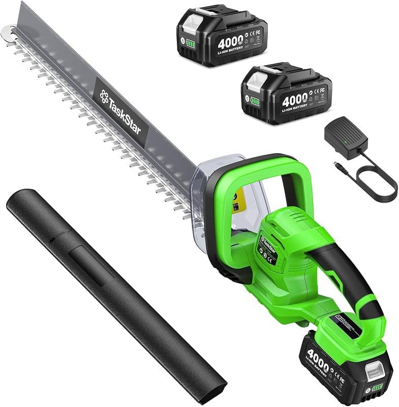 TaskStar 22" Hedge Trimmer Cordless with Debris Remover, 2x4.0Ah Batteries | Dual-Action SK5 Blade 20V Electric Bush Trimmer, All-Around Trimming, 2800 SPM, Battery Hedge Clippers for Shrub Garden Yard
