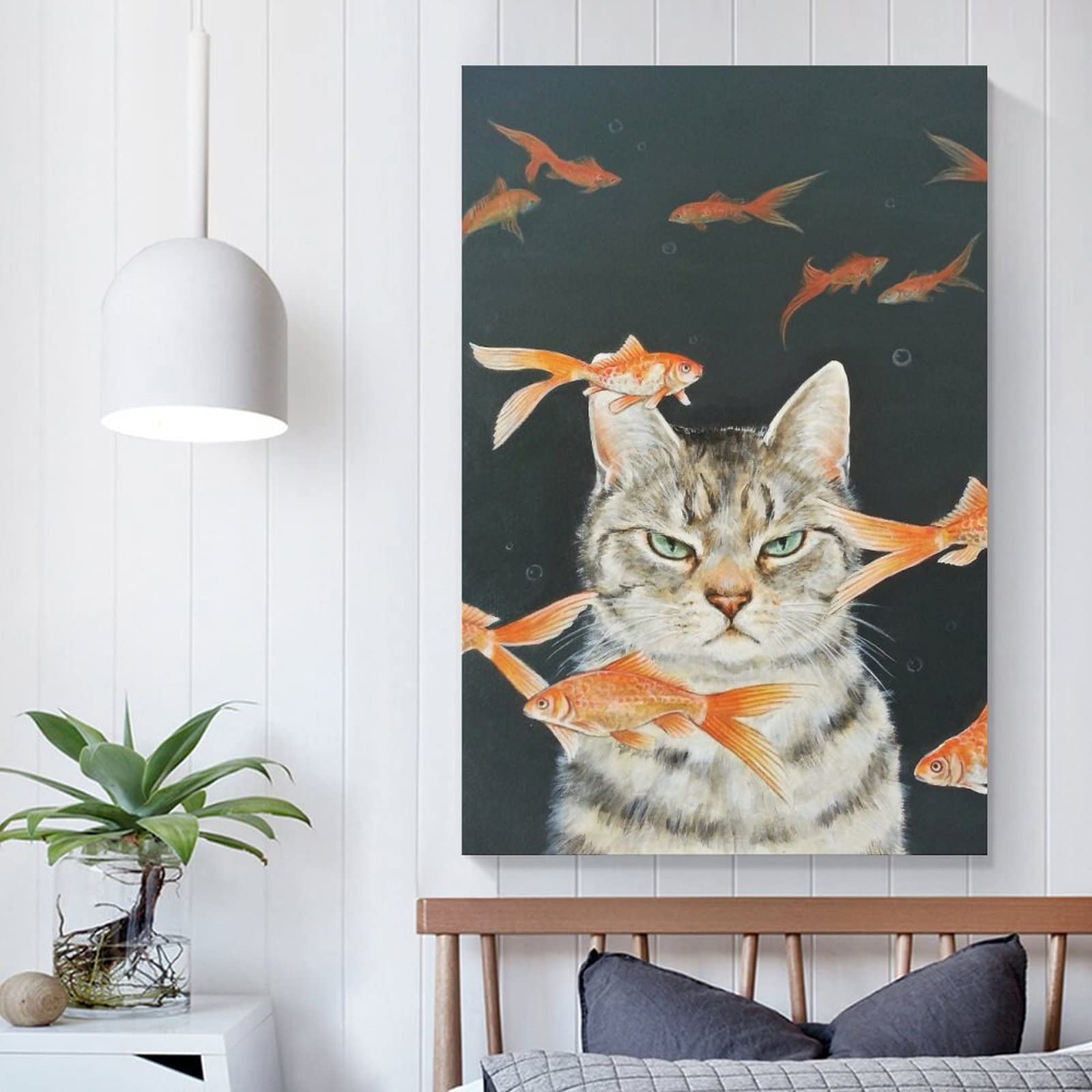 Amazon.co.jp: おしゃれ 猫柄 金魚 ネコ 魚を見つめる 猫 アート