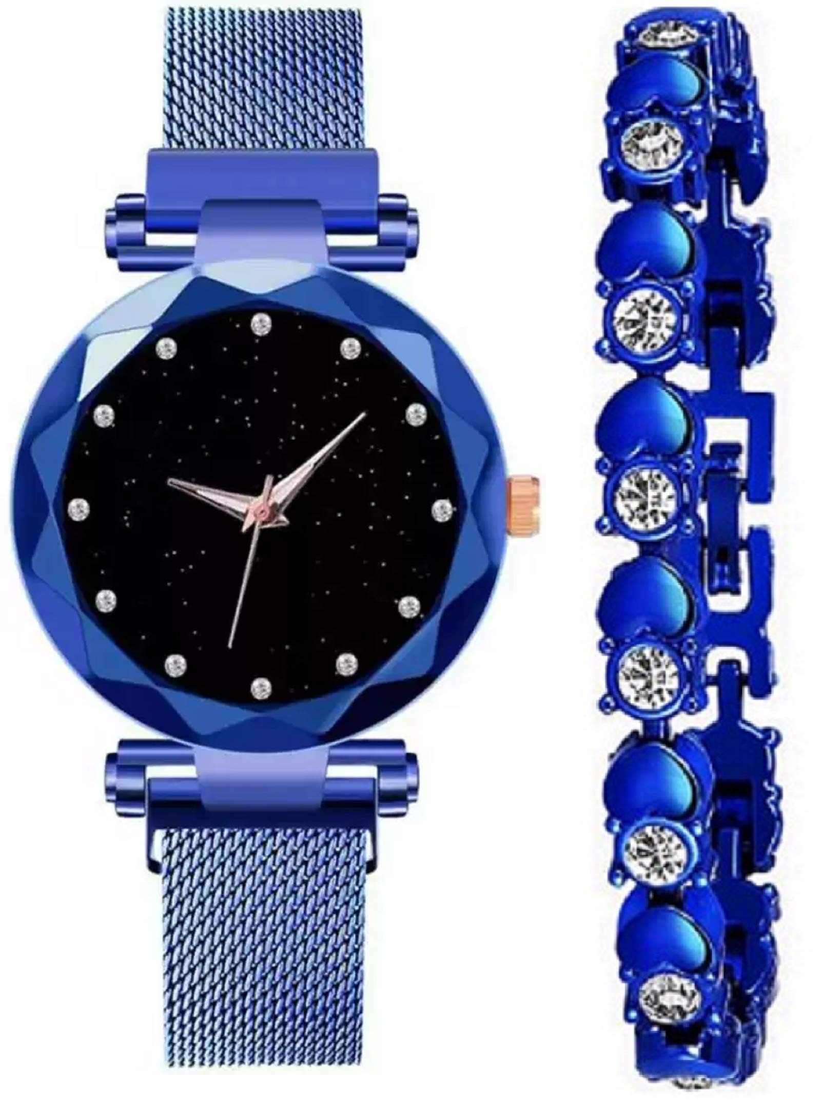 Bid Analogueue 12 Point Diamond Studded Black Dial Chain Magnet Watch & Cosmic Bracelet Combo For Girls & Womens Watch Set Of 2 (Blue) (B08VGRRJHS) Amazon Price History, Amazon Price Tracker