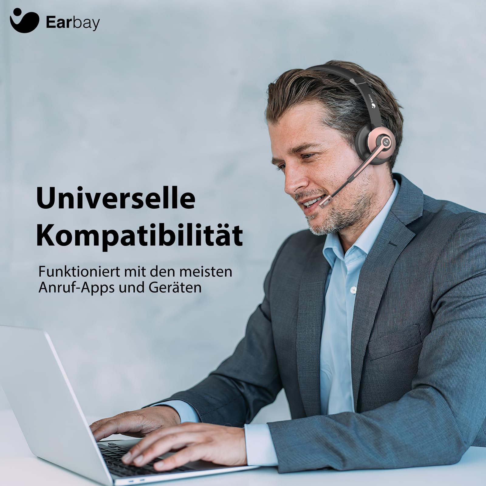 Earbay Kabelloses Headset, Bluetooth-Headset mit Mikrofon und Rauschunterdrückung & USB-Dongle, Kabellose mit Mikrofon Stummschaltung & Ladestation für Computer/Handy/Meeting/Call Center/Büro