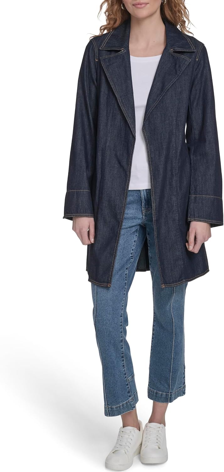 Nautica Women's Denim Jean Trench Jacket Outerwear
