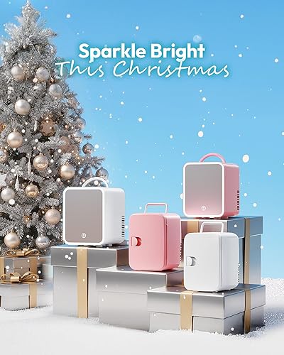 Miniatura 2 de EUHOMY Mini nevera, refrigerador pequeño de 5 litros ACDC con espejo LED regulable, enfriador portátil y calentador para el cuidado de la piel,