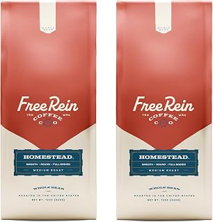 Free Rein Coffee Company, Homestead Medium Roast Whole Bean Coffee – Smooth & Balanced Coffee, 100% Arabica, Roasted in America – 12oz Bag (Pack of 2)