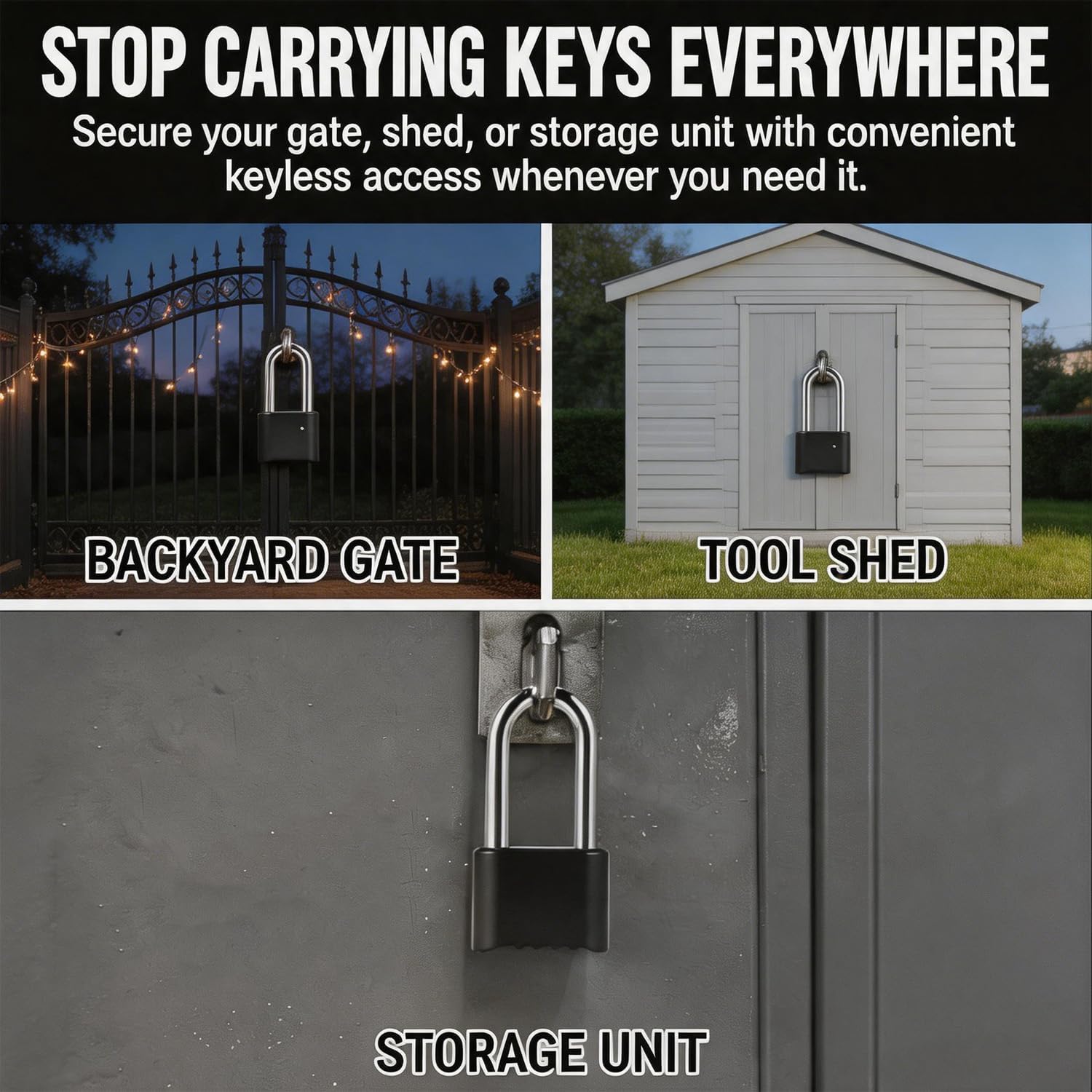 Long Shackle 4 Digit Combination Padlock - Keyless Combination Lock | Heavy Duty Outdoor Lock with Resettable Code for Fence Gates, Shed Doors, Storage Units, Lockers & Toolboxes