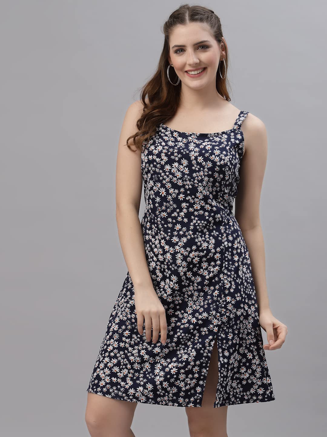 Oomph Dress For Women Stylish| Summer Vacation Style |Floral Print Spaghetti Strap |Mini Dressfor Women's & Girl's |Lightweight Flared Dress For Casual & Holiday Wear Blue