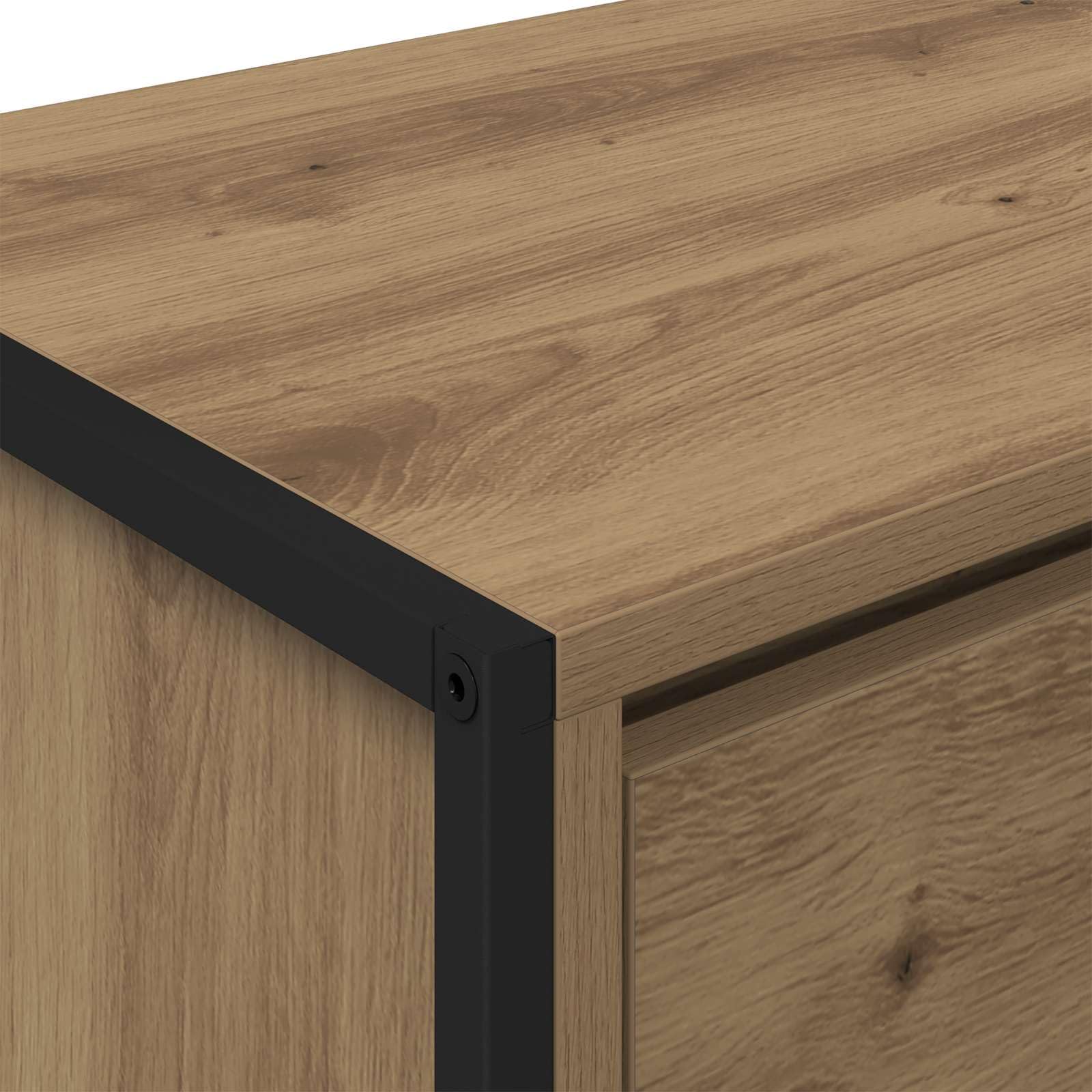 39-Inch Industrial TV Stand with Drawer and Steel Legs, Oak | Crafted from engineered wood, this low profile media center offers open and closed storage for living room entertainment.