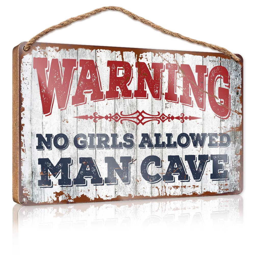 Funny Man Cave Signs Warning! Man Cave No Girls Allowed Wooden Sign Retro Decor Farmhouse Decor For The Home(15X28CM)