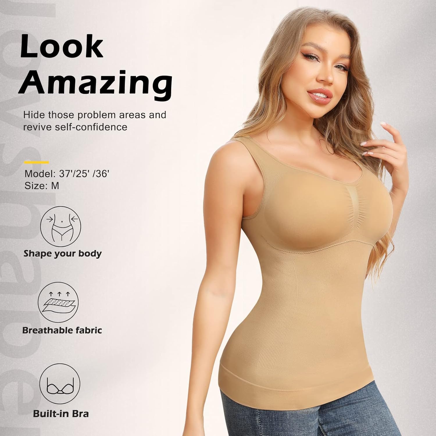 Shapewear Camisoles With Built in Bra Tummy Control Compression Tank Tops for Women Body Shaper Padded Tanks - Image 4