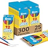 Rosmonde Colored Pencils Bulk 25 Pack | 300 Pencils, Assorted Pre Sharpened Colors Set, 12 Bright Colors, Easy Grip, Ready to Use Pencils for Teachers, Art Stations & Coloring Projects