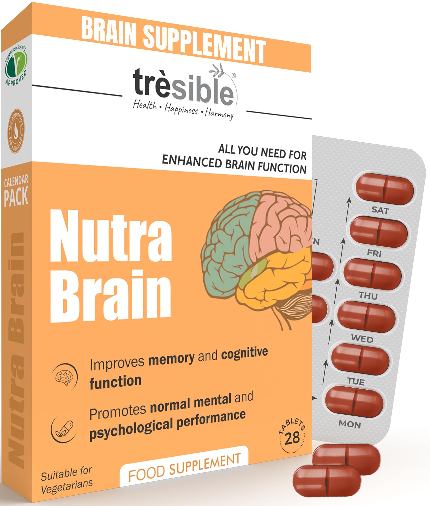 Trèsible Nootropics Brain Supplements for Men and Women (1 Month Supply) - Unflavoured Focus Supplement with Vitamin B Complex, CoQ10 and Zinc to Support Cognitive Function, Focus, Memory & Brain Fog
