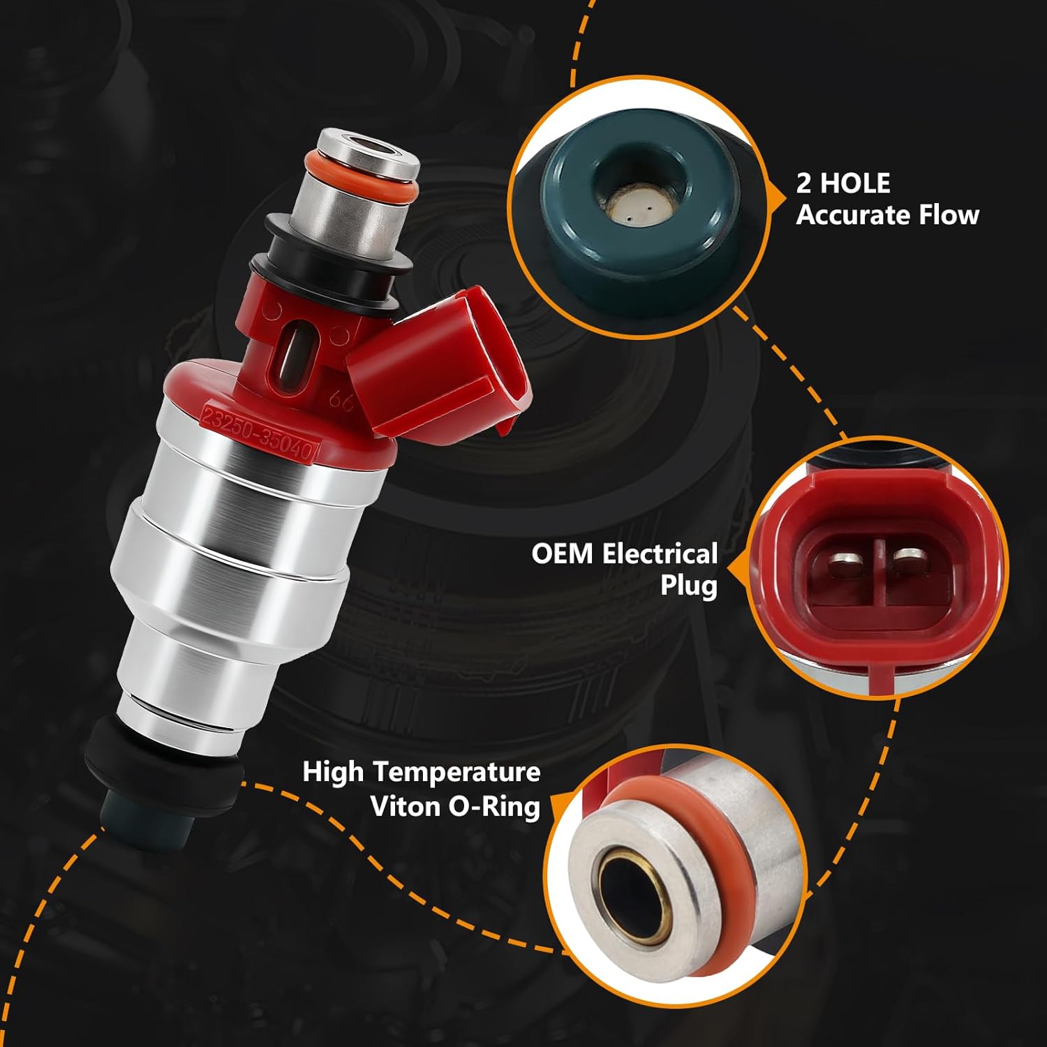 Set of 4 1989-1995 Fuel Injectors Compatible for Toyota 4Runner 1989-1995, Toyota Pickup T100 1989-1995, 22RE 2.4L, Replace 23250-35040