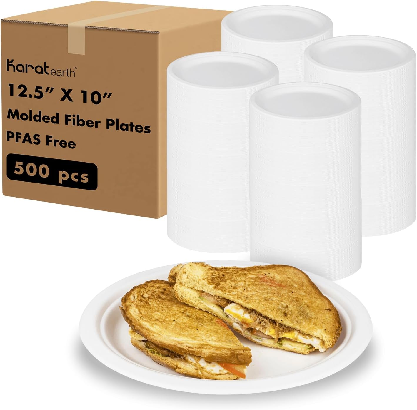 KARAT EARTH 12.5''x10'' PFAS Free Compostable Bagasse Oval Plates, KE-BPO12510-1CFF - 500 ct