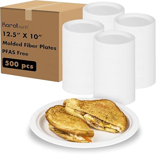 KARAT EARTH Platos ovalados de bagazo compostables libres de PFAS de 12.5"x10", KE-BPO12510-1CFF - 500 ct