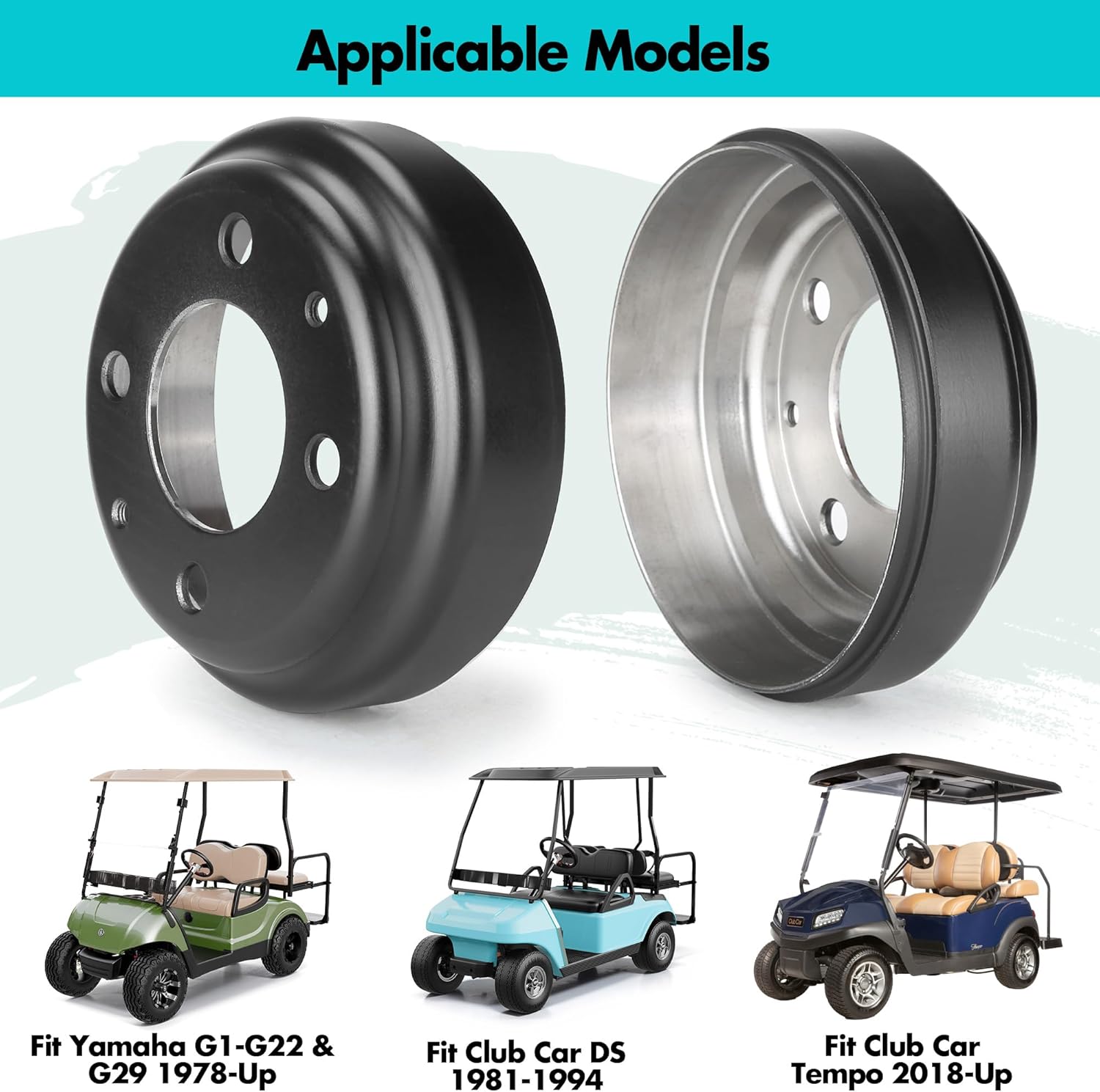 10L0L Golf Cart Brake Drums for Yamaha G1 G2 G8 G9 G11 G14 G16 G19 G22 & G29 1978-Up, Brake Hubs for Club Car DS 1981-1994, Club Car Tempo 2018-Up,OEM# JU0-G6521-00-00,J55-G6521-00, 1011137 (2 Packs)