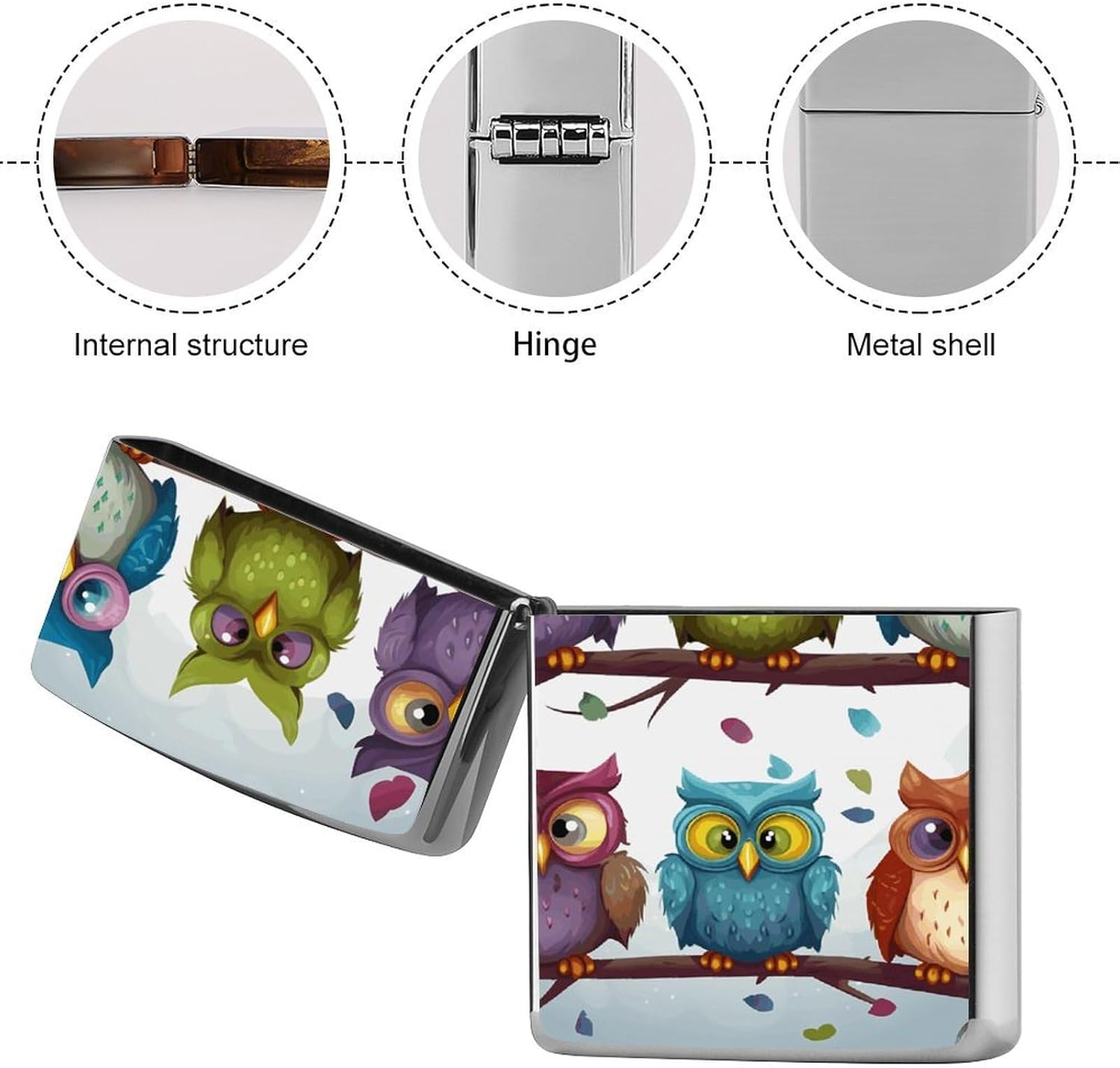 Owls Birds Lighter Case Portable Metal Lighter Cover image 5