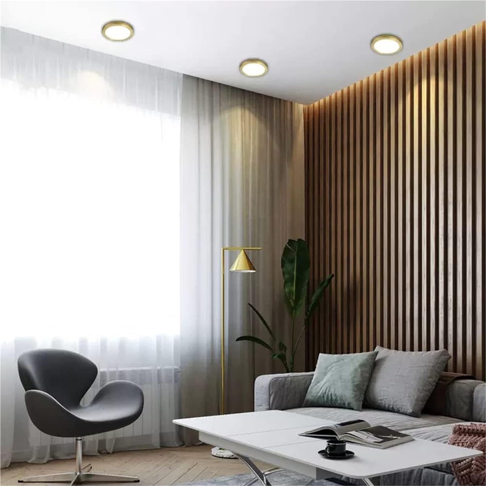 6 sztuk wpuszczanych opraw downlight, listwa maskująca, ultracienkie reflektory punktowe, w całości miedziana listwa maskująca, oprawa downlight 5W/8W z oświetleniem dzie,8w-Neutral light
